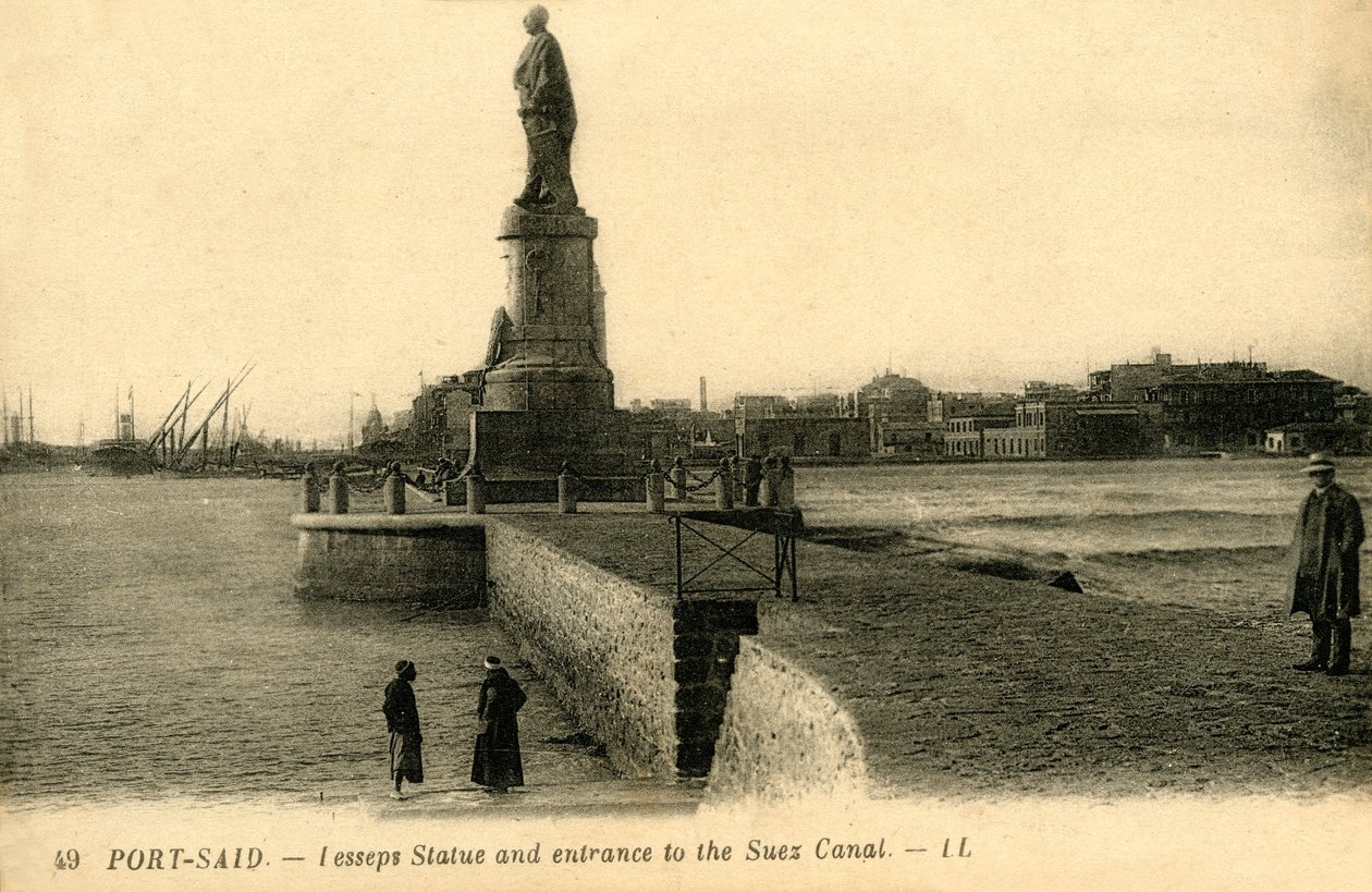 Port Said. - Lesseps-statue og indgang til Suez-kanalen - LL., c1918-c1939. af Unbekannt