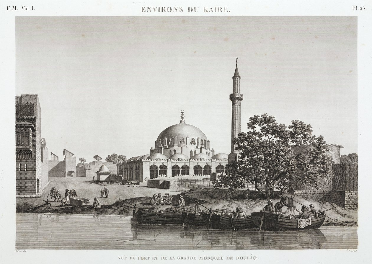 Havn og store moske i Boulaq, Cairo, Egypten, ca 1798 af Unbekannt