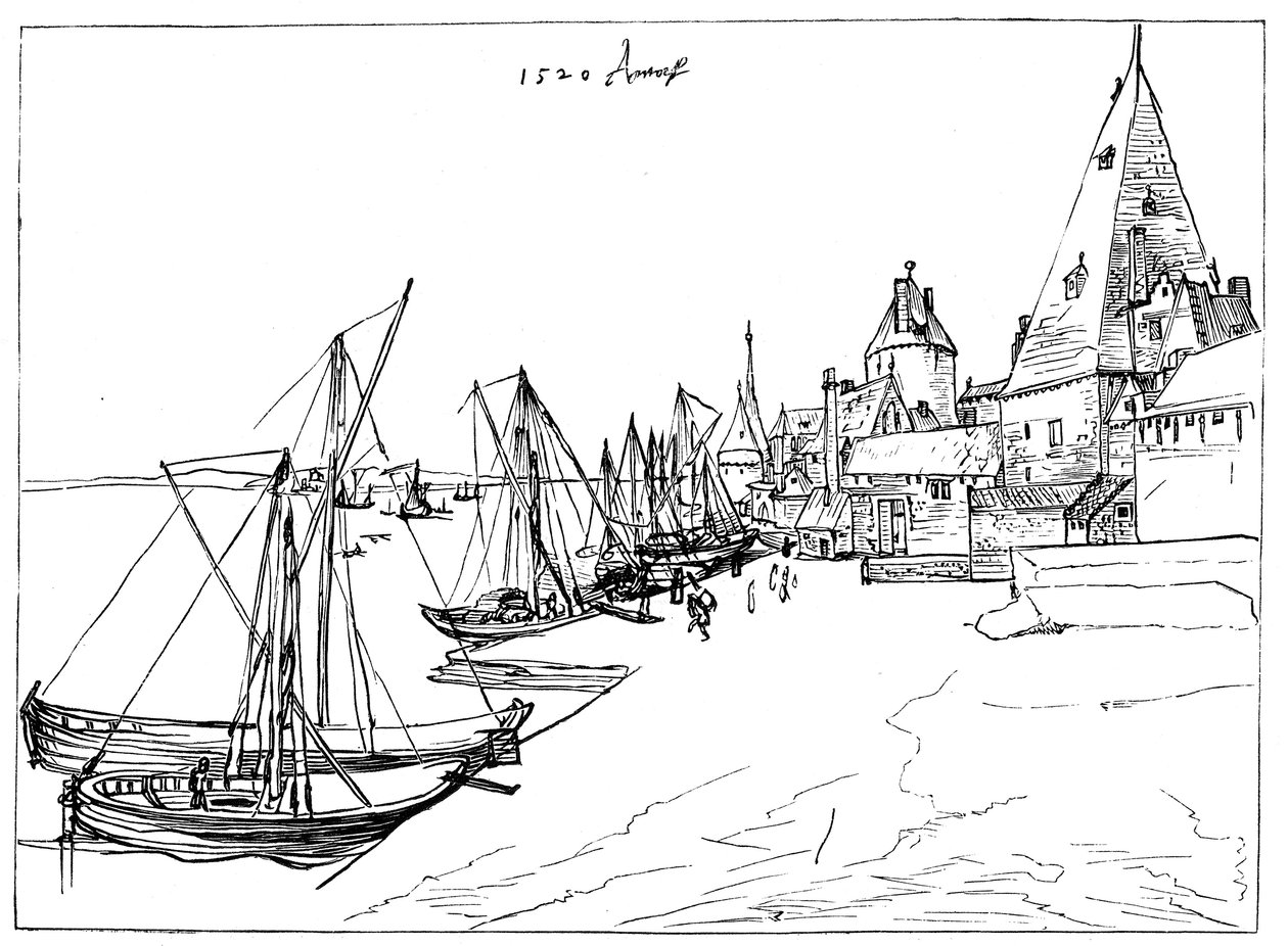 Havnen i Antwerpen i 1520 af Unbekannt