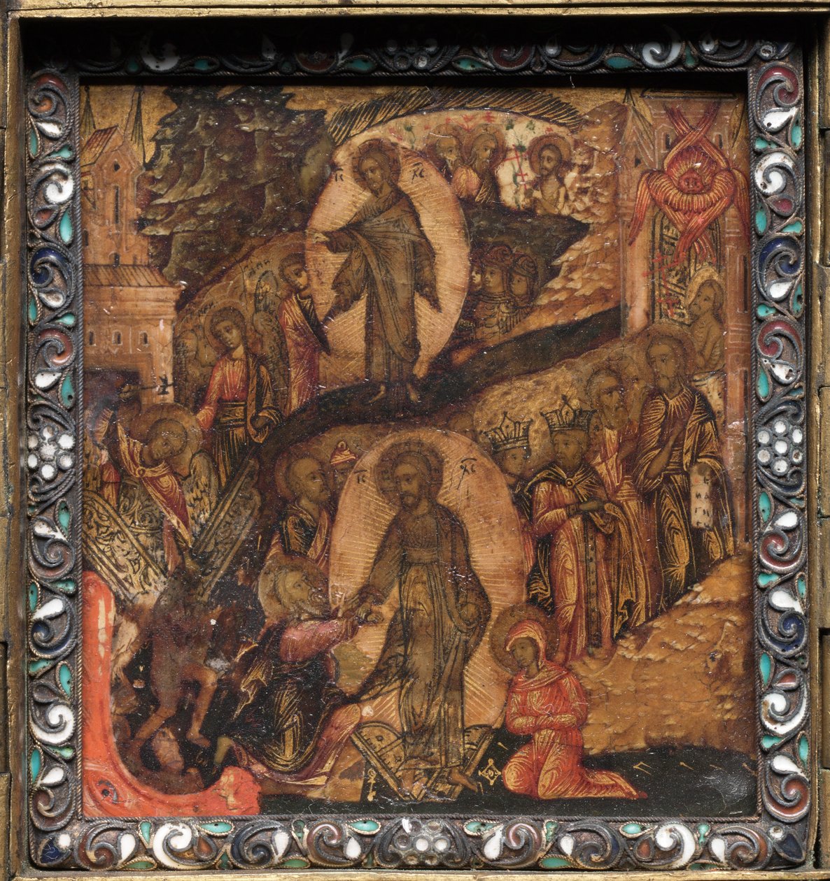 Bærbart Triptykon-ikon: Opstandelsen og Anastasis, 1600-tallet. af Unbekannt