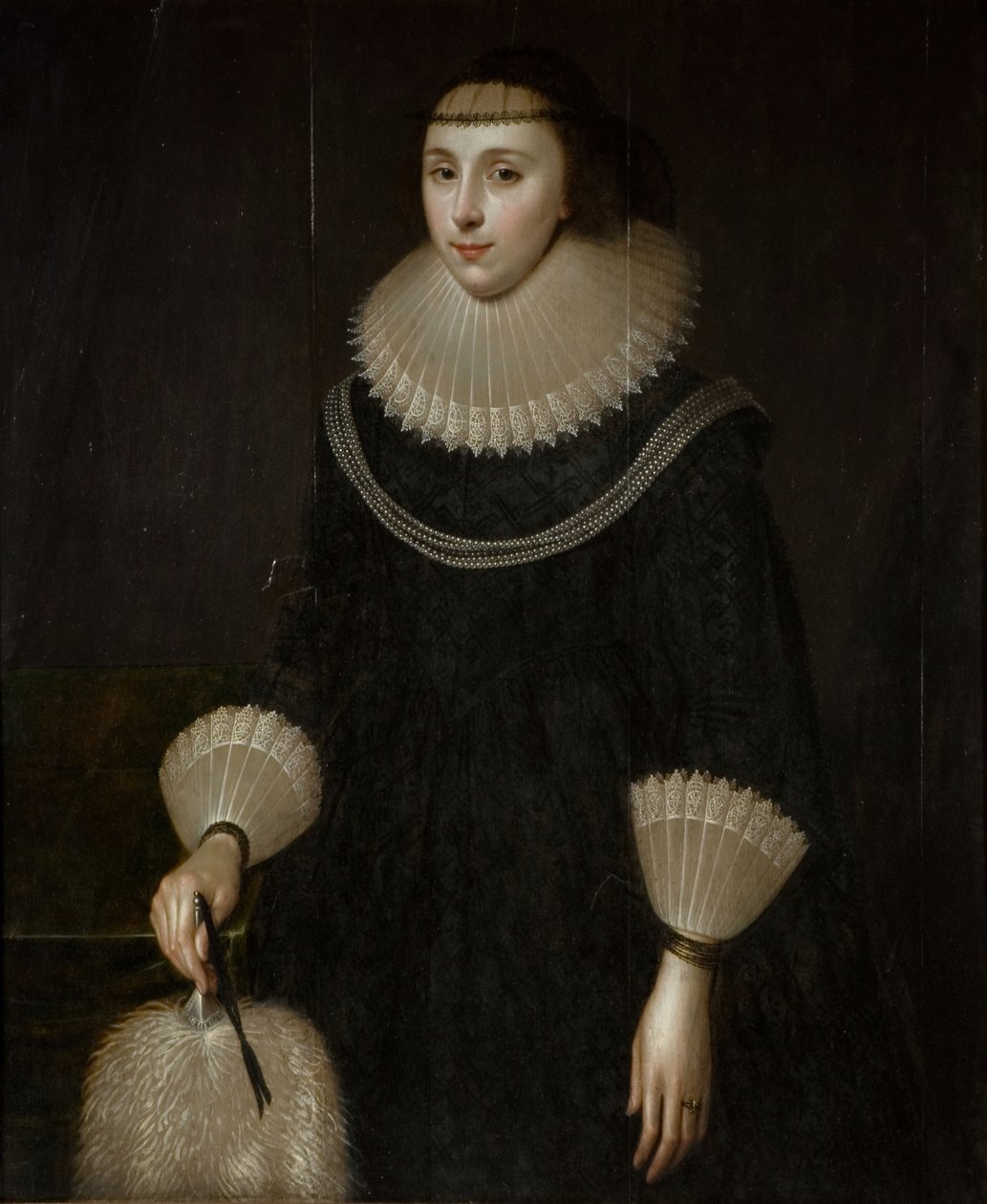 Portræt af en dame med en vifte, 1600-1650. af Unbekannt