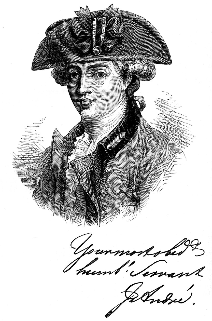 Portræt og autograf af major John Andre, britisk soldat og spion fra det 18. århundrede, c1880 af Unbekannt