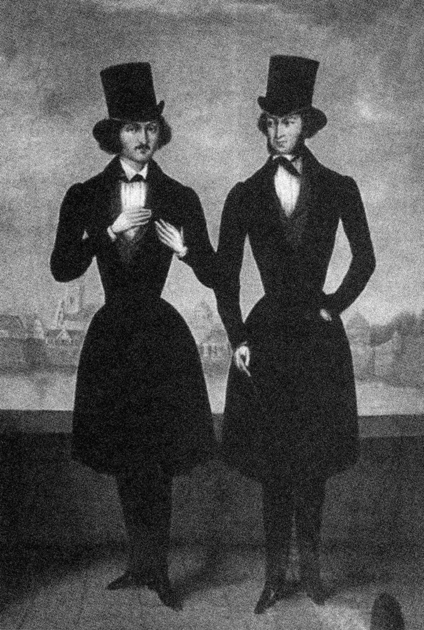 Portræt af Alexander Pushkin og Nikolai Gogol, første kvartal af 1800-tallet. af Unbekannt