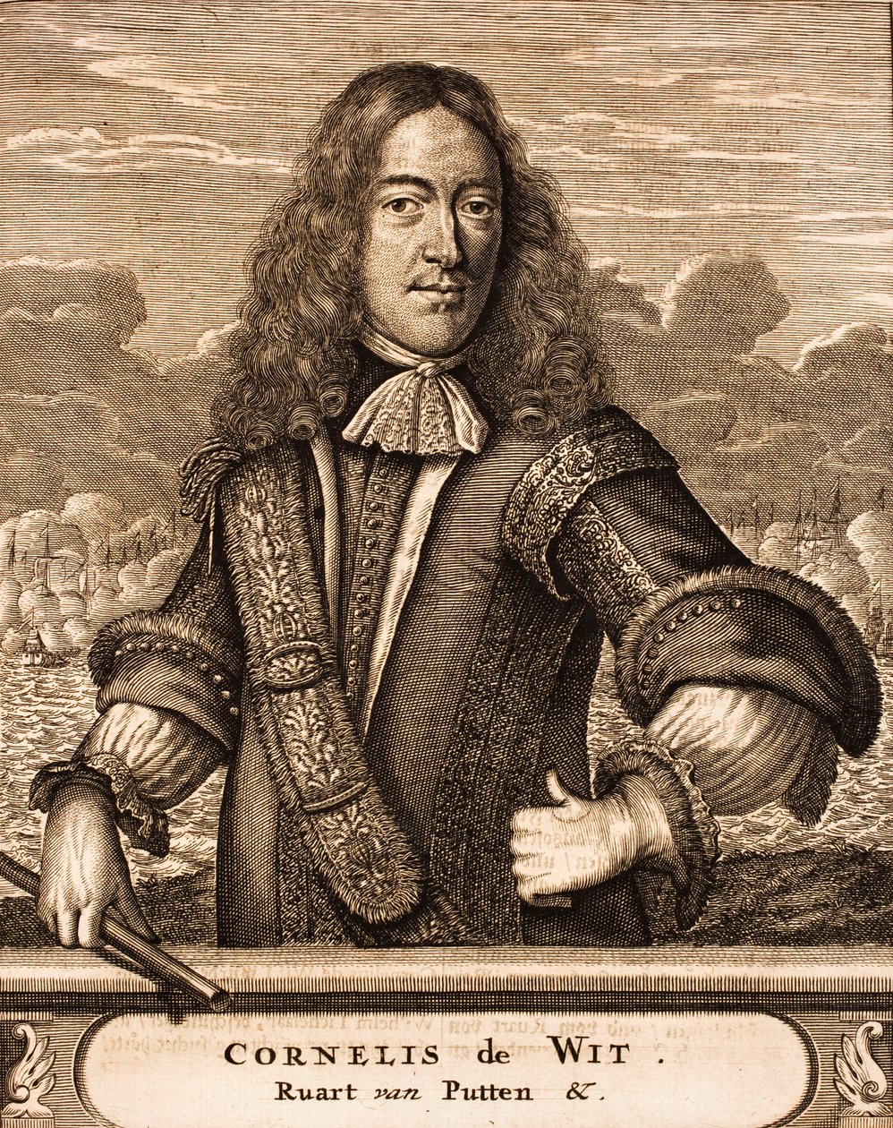 Portræt af Cornelis de Witt 1623-1672 Fra: Krigsscene, 1675. af Unbekannt