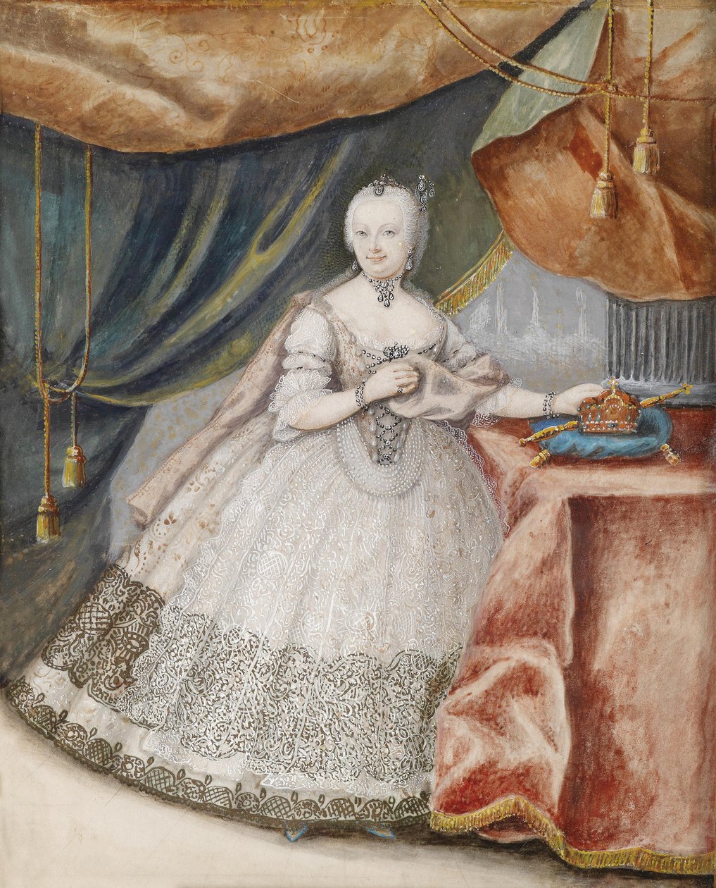Portræt af kejserinde Maria Theresia af Østrig 1717-1780 i Lace Long Gown, ca. 1740 af Unbekannt