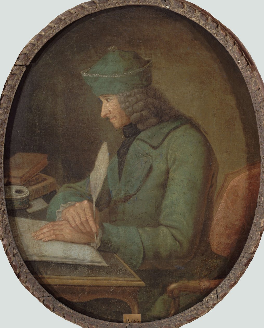 Portræt af Francois Marie Arouet de Voltaire 1694-1778, i hans arbejdsværelse, 2. halvdel af det 18. årh. af Unbekannt