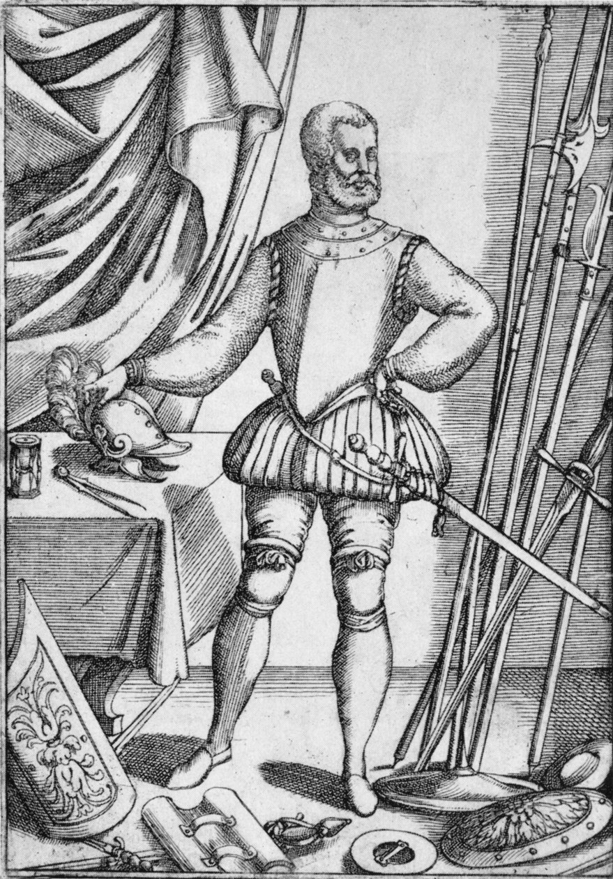 Portræt af Giacomo Di Grassi, der viser våben, som han lærte sine elever at bruge, 1575, 1936 af Unbekannt