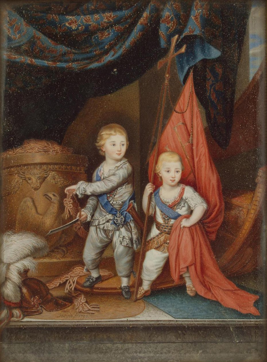 Portræt af storhertugerne Alexander Pavlovich og Constantine Pavlovich som børn, 1790 af Unbekannt