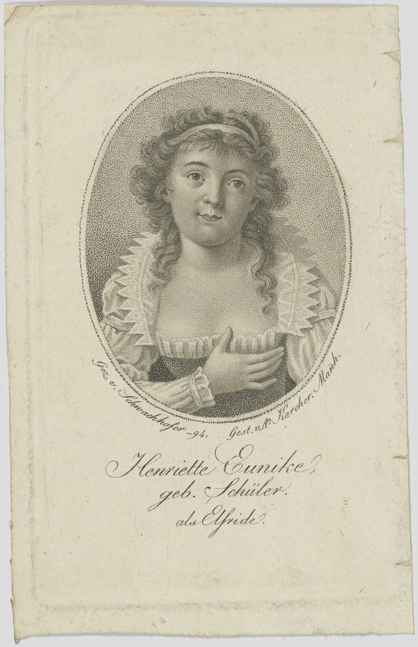 Portræt af Henriette Hendel-Schütz, født Schüler 1772-1849 som Elfride, 1794. af Unbekannt