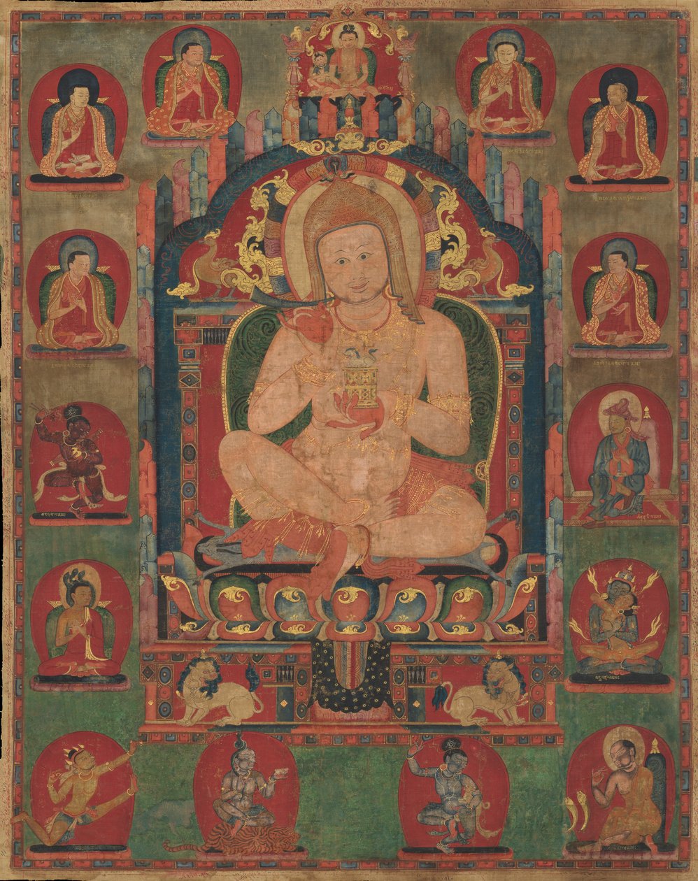 Portræt af Jnanatapa Overværet af Lamas og Mahasiddhas, ca. 1350. af Unbekannt