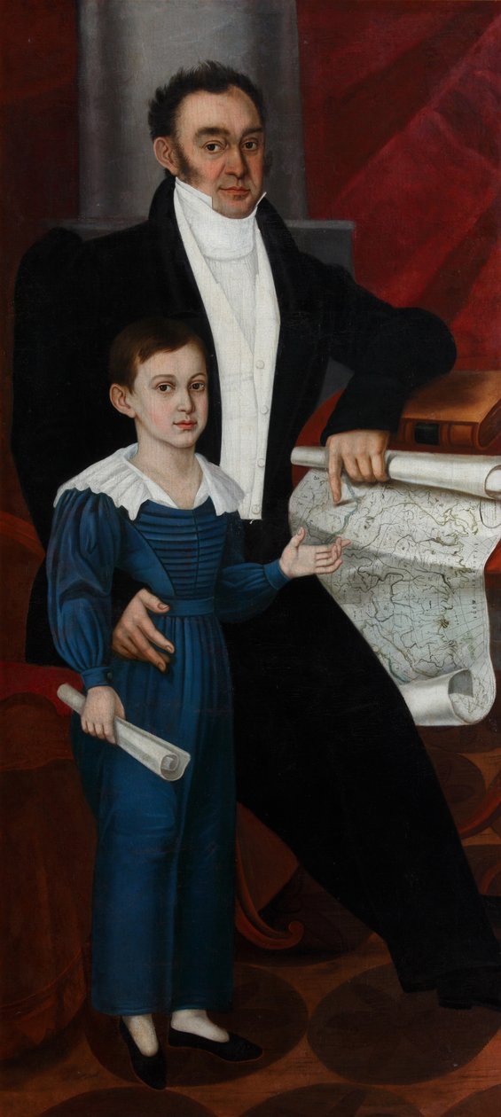 Portræt af Konstantin Rogal-Levitsky med sønnen Philipp, ca. 1830 af Unbekannt