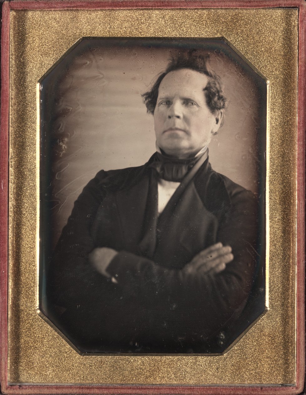 Portræt af mand, der læner sig væk fra kamera, slutningen af 1840