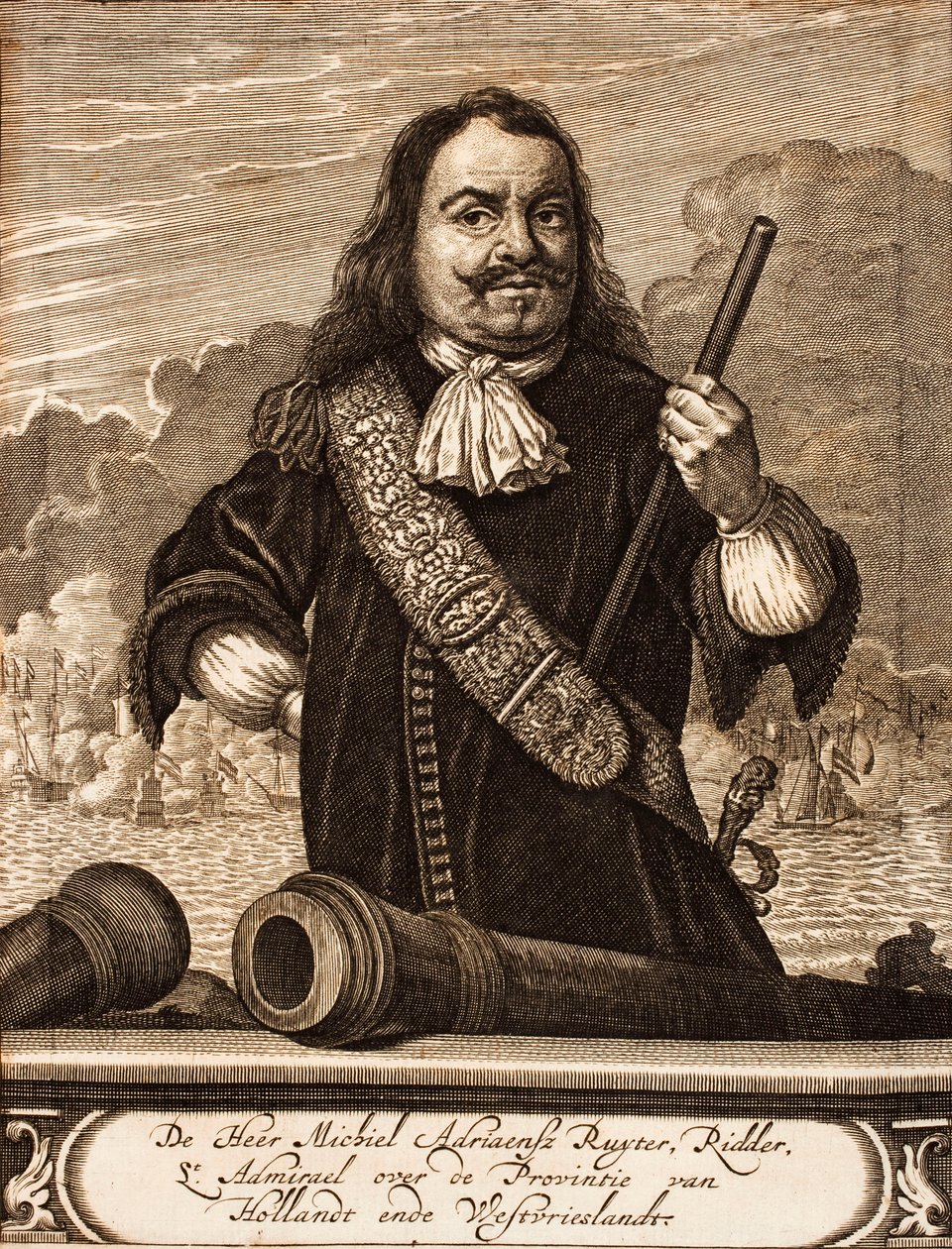 Portræt af Michiel de Ruyter 1607-1676 Fra: Krigsscene, 1675. af Unbekannt