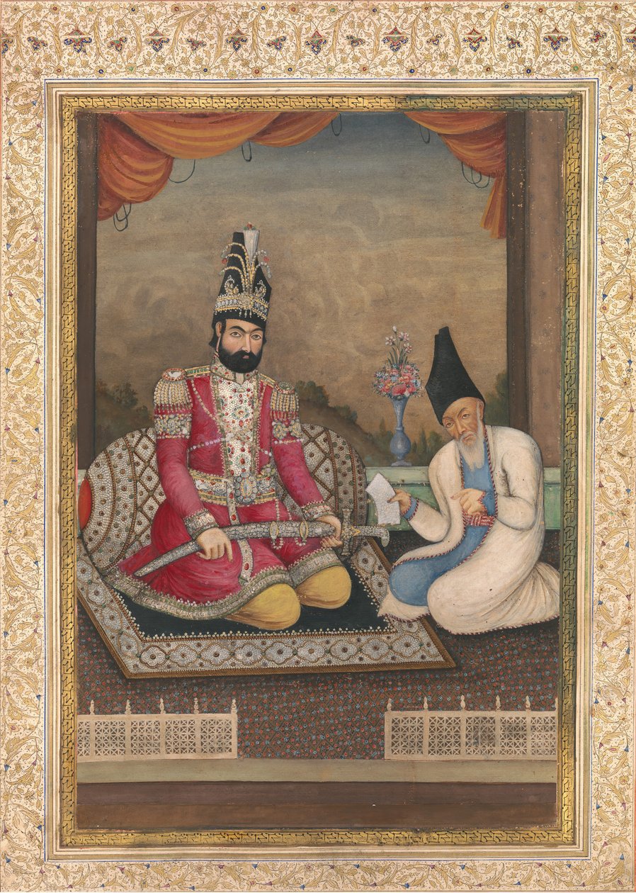 Portræt af Muhammad Shah Qajar og hans vesir Haj Mirza Aghasi, andet kvartal 1800-tallet. af Unbekannt