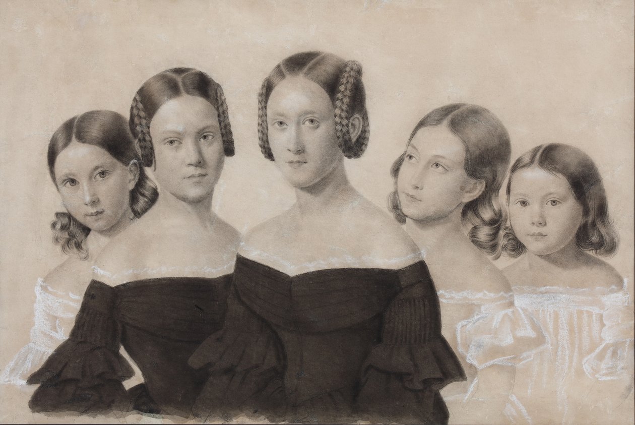 Portræt af søstrene Yelisaveta, Maria, Praskovya, Alexandra og Anna Dyakov, slutningen af 1830
