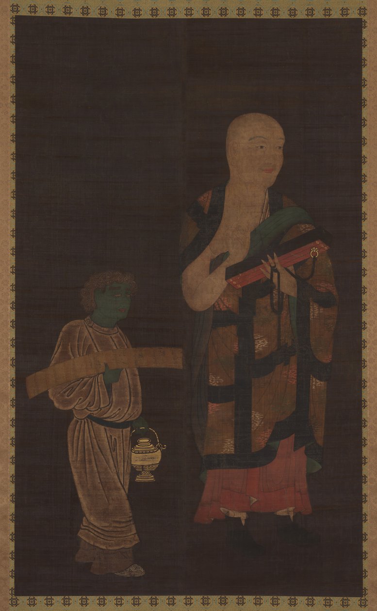 Portræt af Xuanzang Genjo med ledsager, 1300-tallet. af Unbekannt