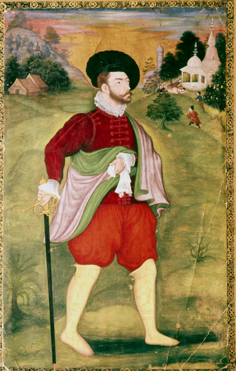 Portræt af en europæisk, Mughal-skole, Akbar-periode, slutningen af det 16. århundrede af Unbekannt