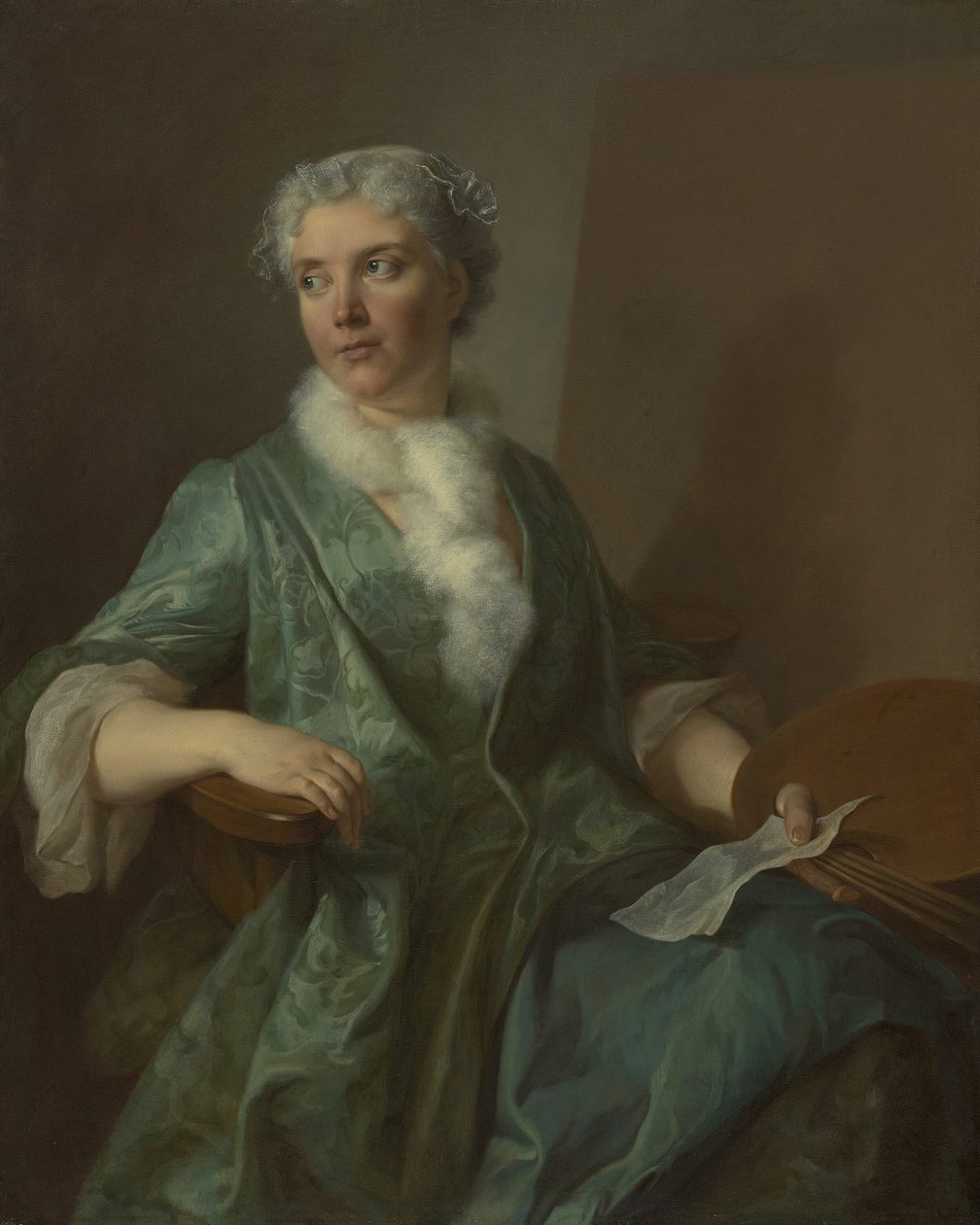 Portræt af en kvindelig kunstner, ca. 1735. af Unbekannt