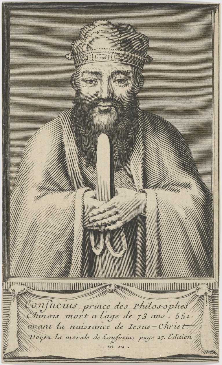 Portræt af den kinesiske tænker og socialfilosof Confucius, mellem 1745 og 1755. af Unbekannt