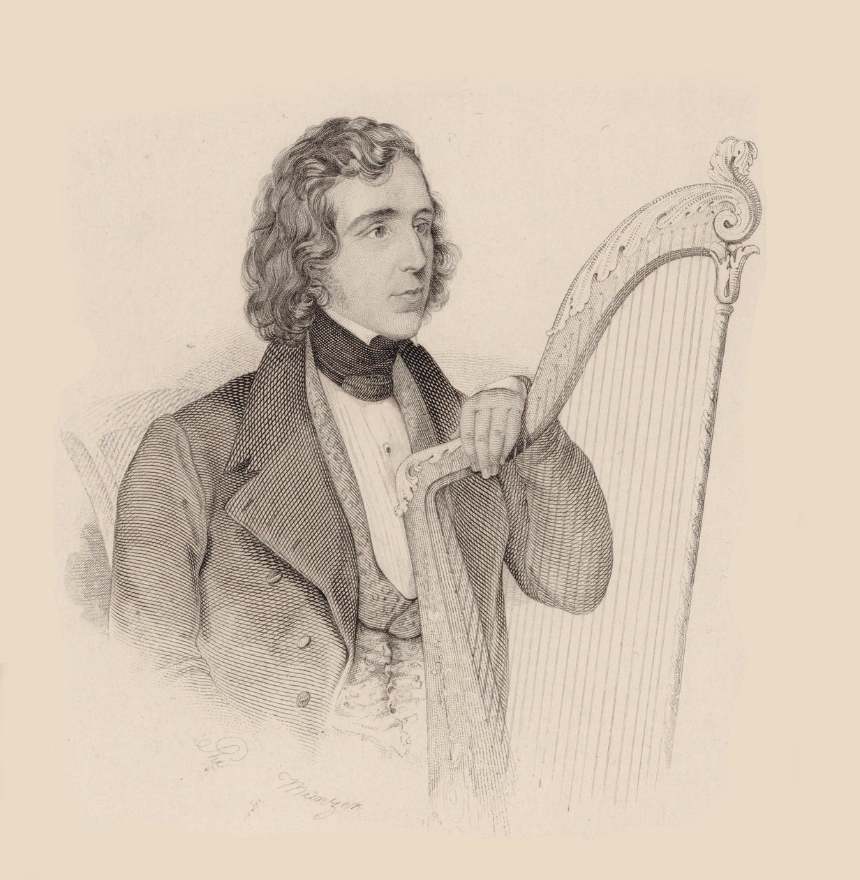 Portræt af harpespilleren og komponisten Elias Parish Alvars 1808-1849, 1830. af Unbekannt
