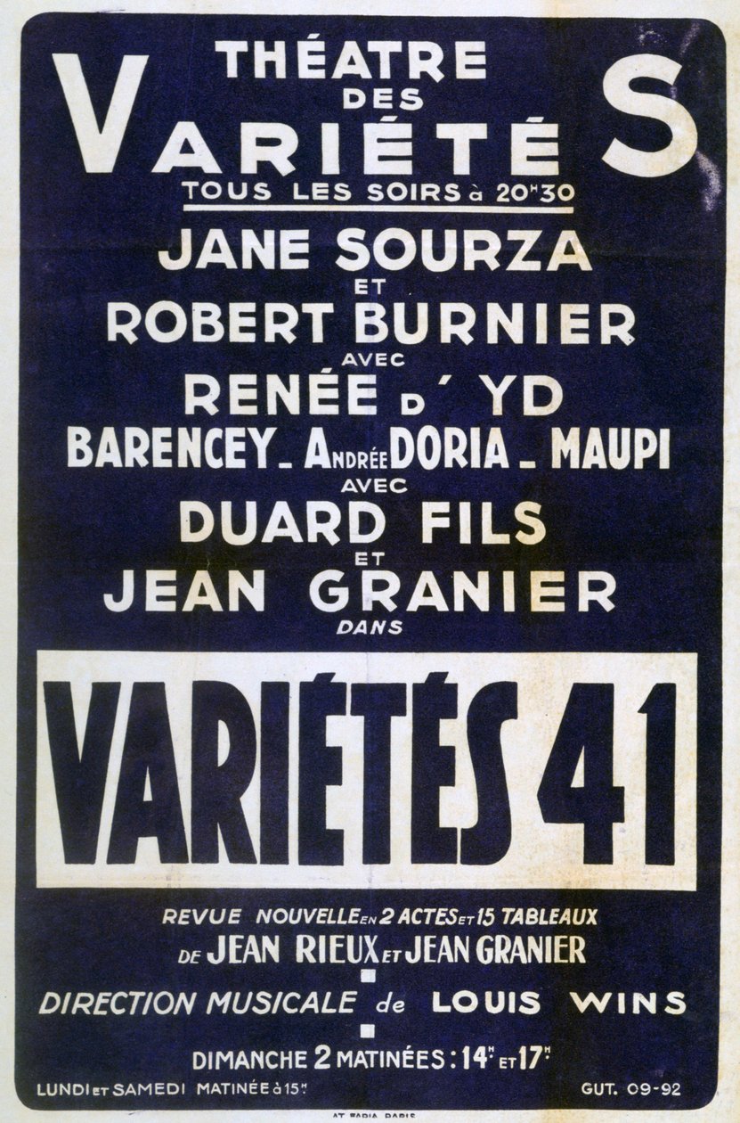 Plakatreklame Variétés 41 varieté, Frankrig, 1941 af Unbekannt