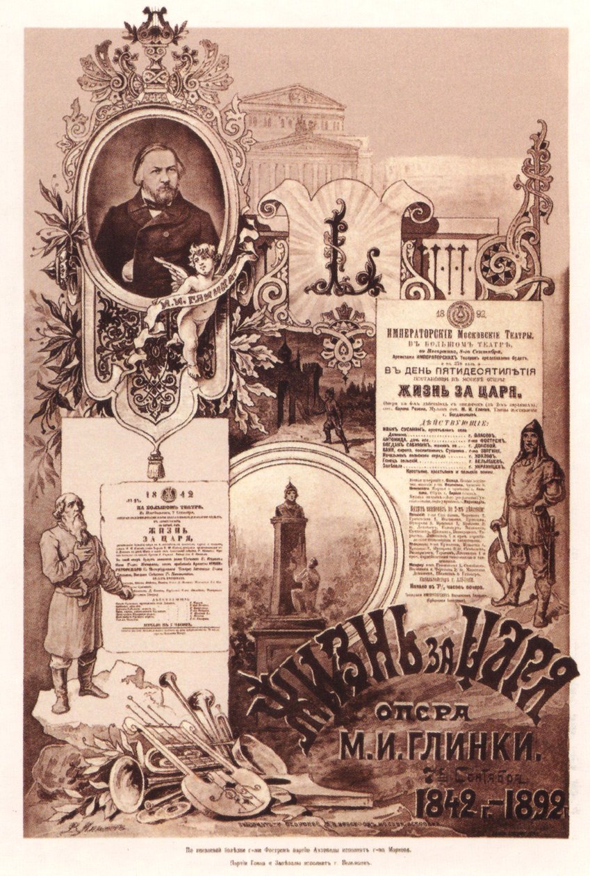 Plakat til operaen Et liv for zaren af M. Glinka, 1892 af Unbekannt