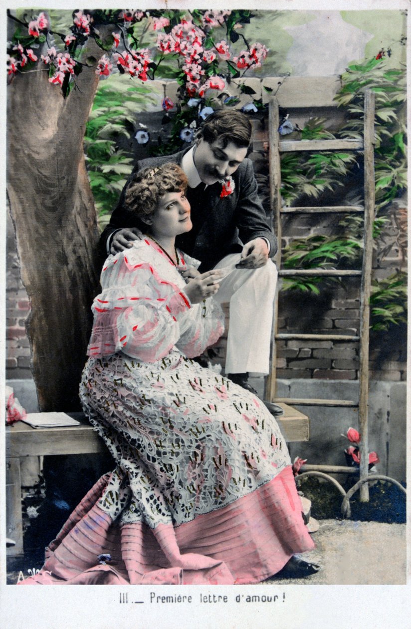 Premiere Love Letter, vintage fransk postkort, c1900 af Unbekannt