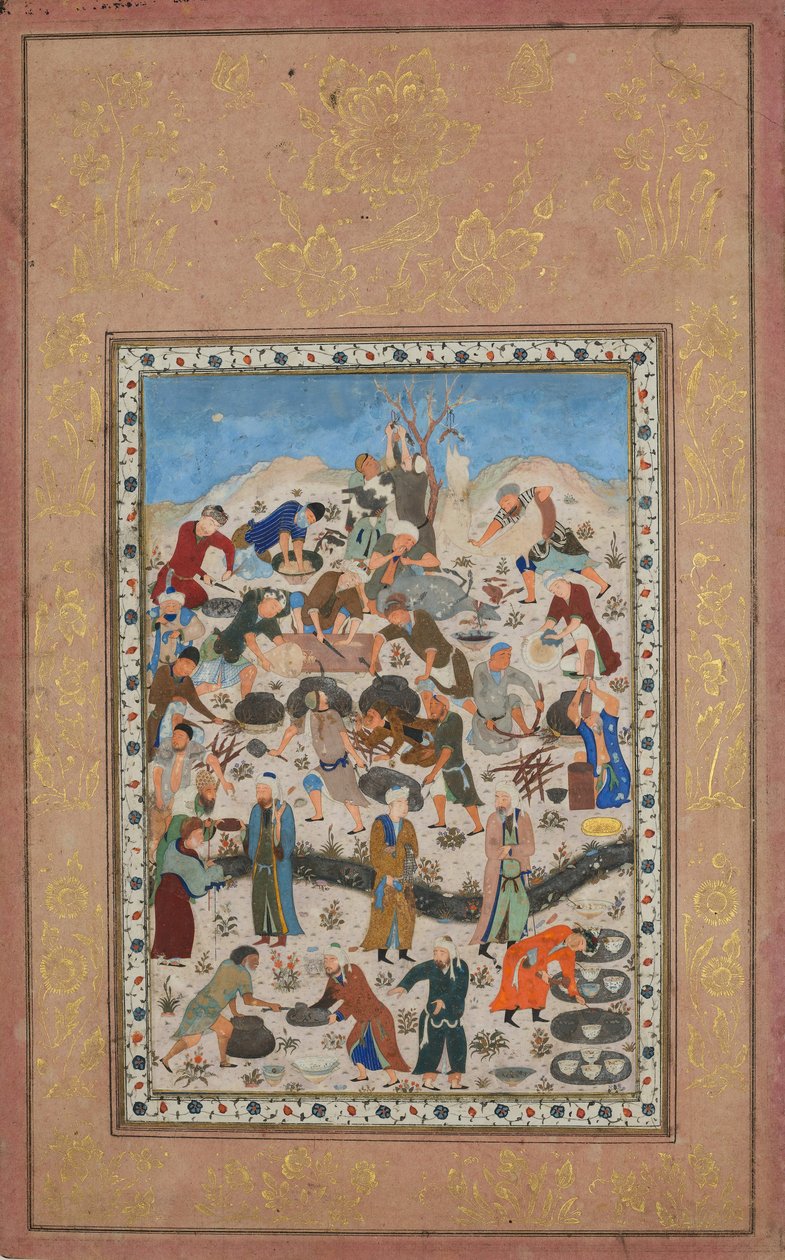 Forberedelse til en fest, Folio fra en Divan af Jami, slutningen af det 15. århundrede. af Unbekannt