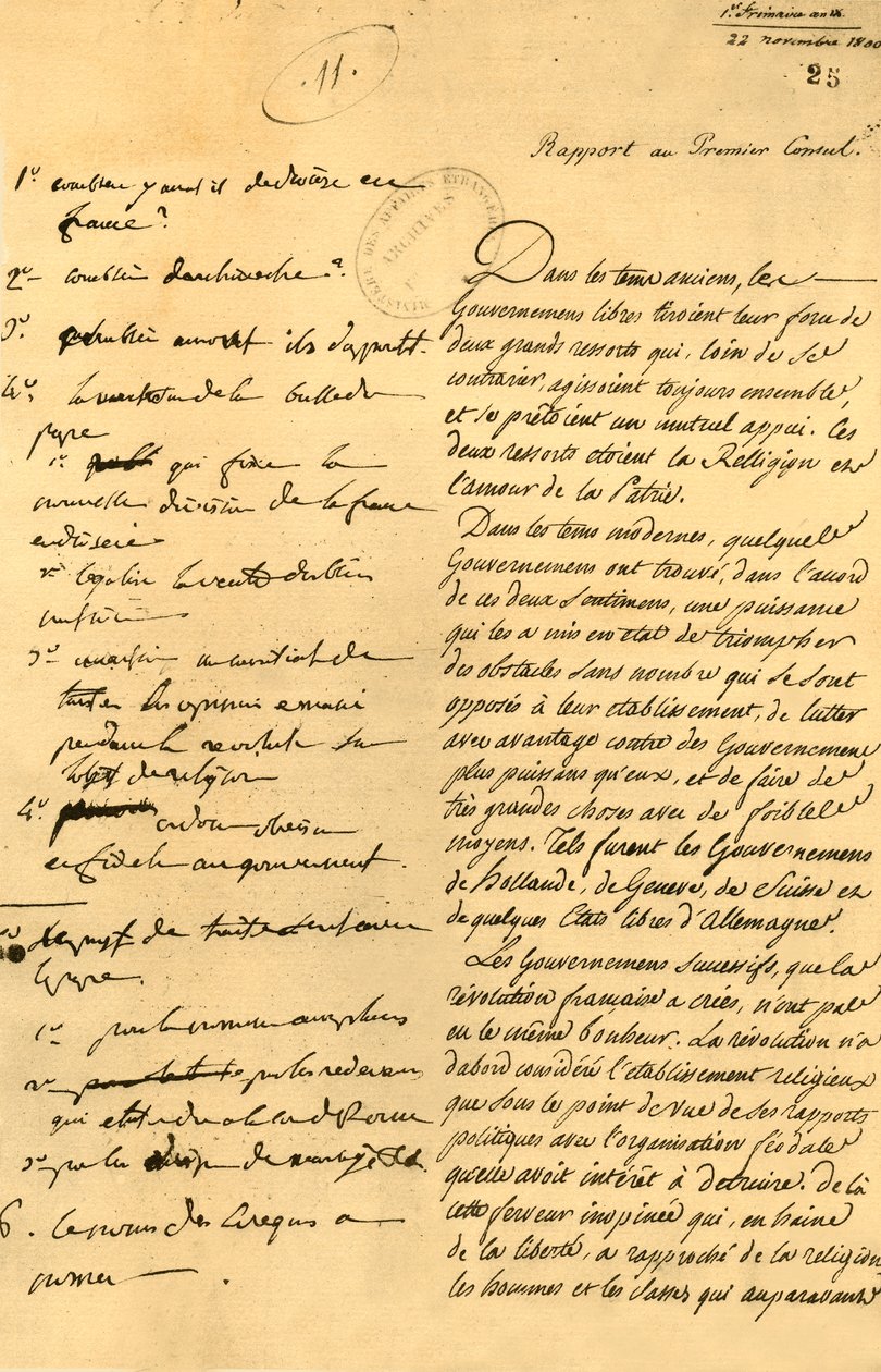 Forberedende notater til konkordatet, 22. november 1800, 1921. af Unbekannt