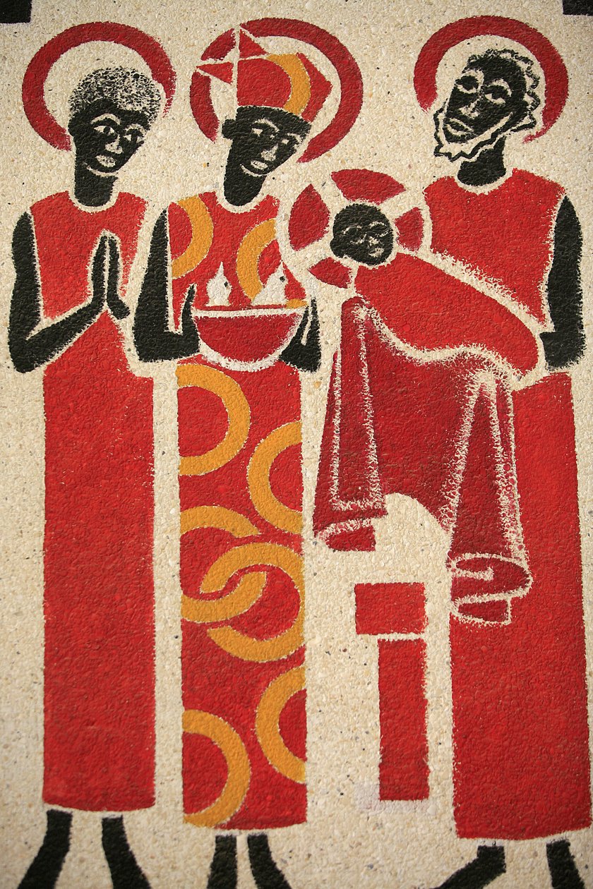 Præsentation af Jesus au templet Keur Moussa klosterkirkens fresko blev designet og malet i 1963 af Dom Georges Saget, Keur Moussa, Senegal af Unbekannt