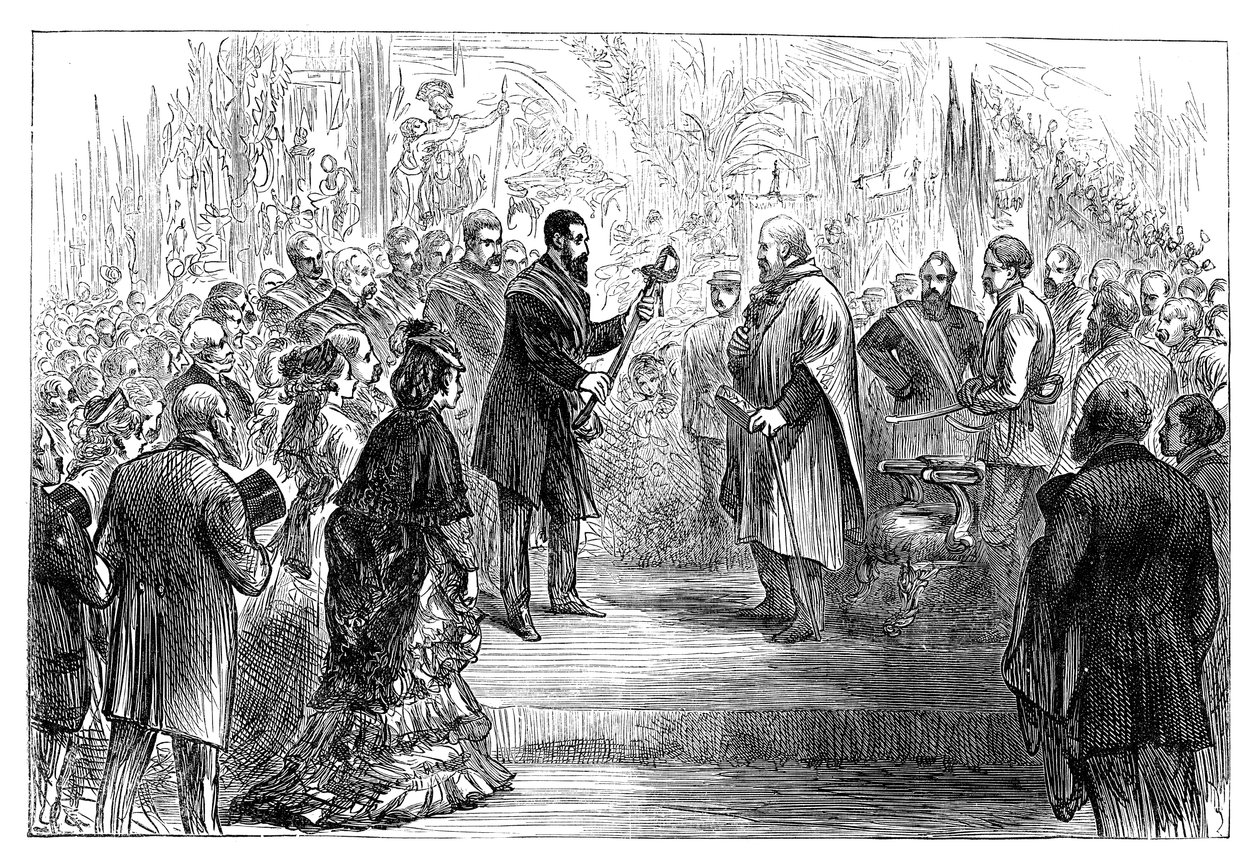 Præsentation af et sværd til Giuseppe Garibaldi i Crystal Palace, 1864 slutningen af det 19. århundrede af Unbekannt