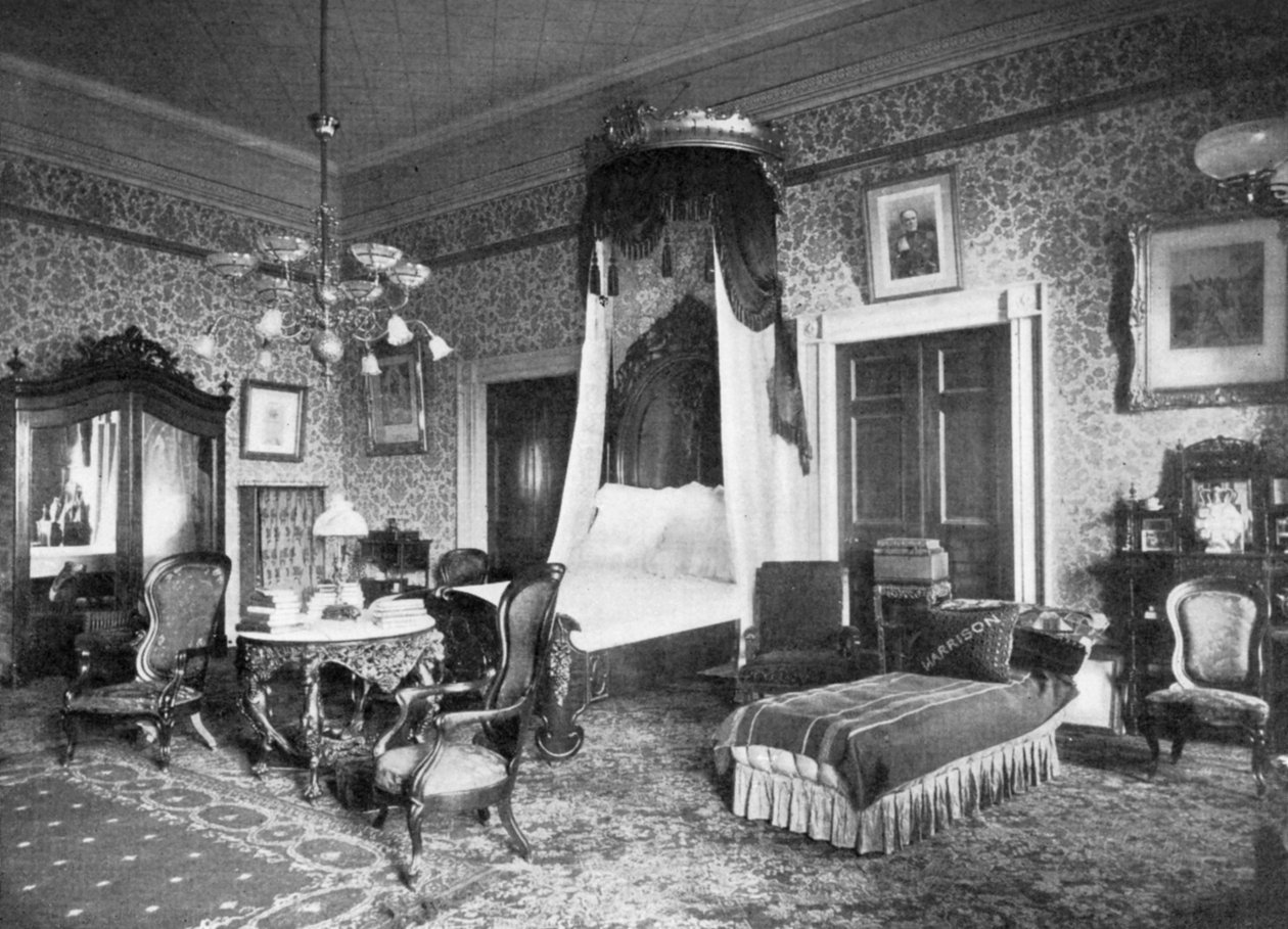 Præsident Harrisons soveværelse i Det Hvide Hus, Washington DC, USA, 1908 af Unbekannt