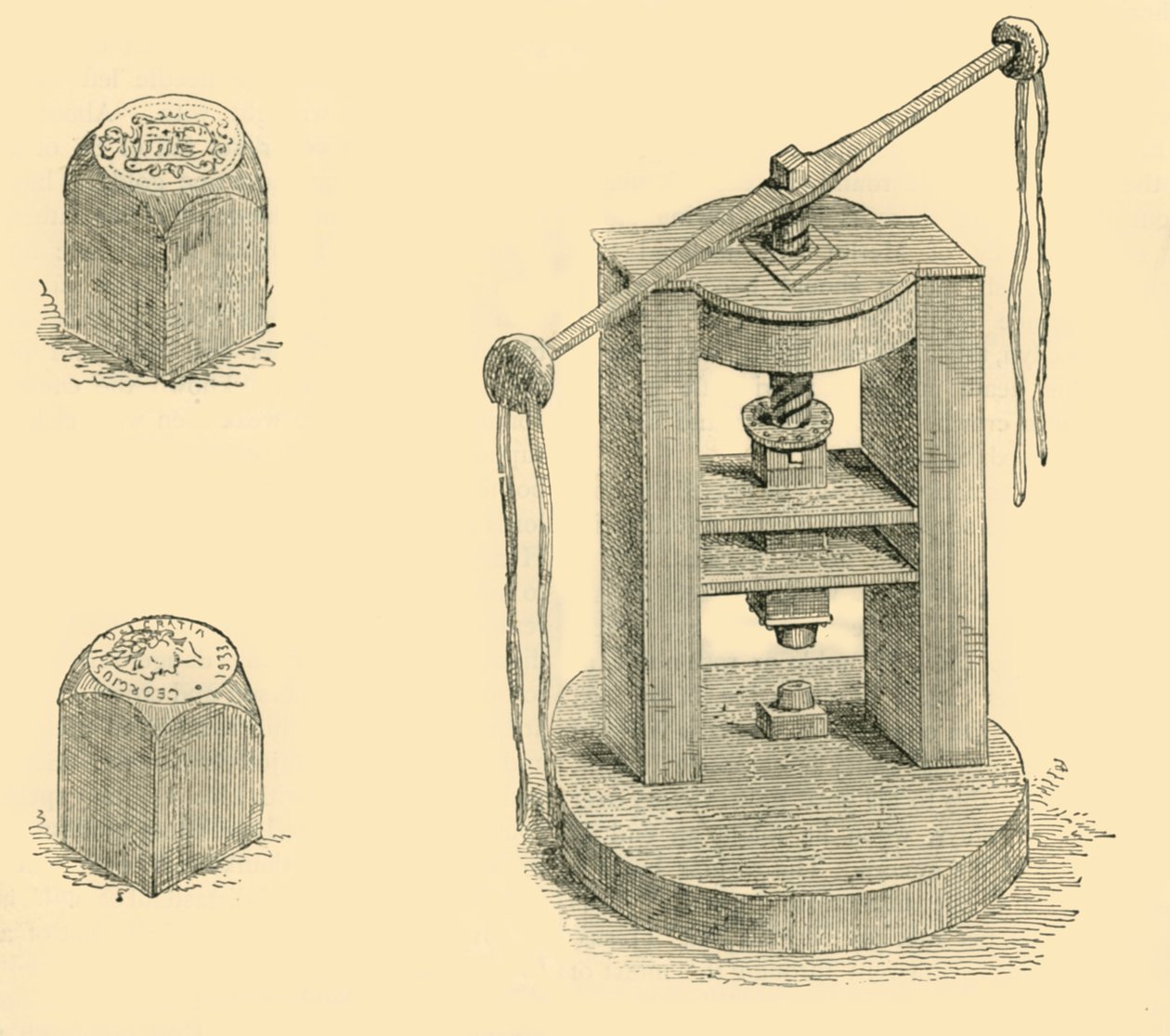 Presse og dies tidligere brugt i mønten, c1872. af Unbekannt