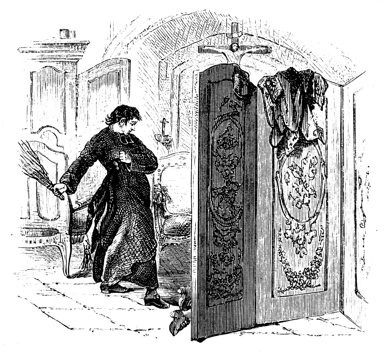 Præst pisker en angrende med en birk, c1876 af Unbekannt