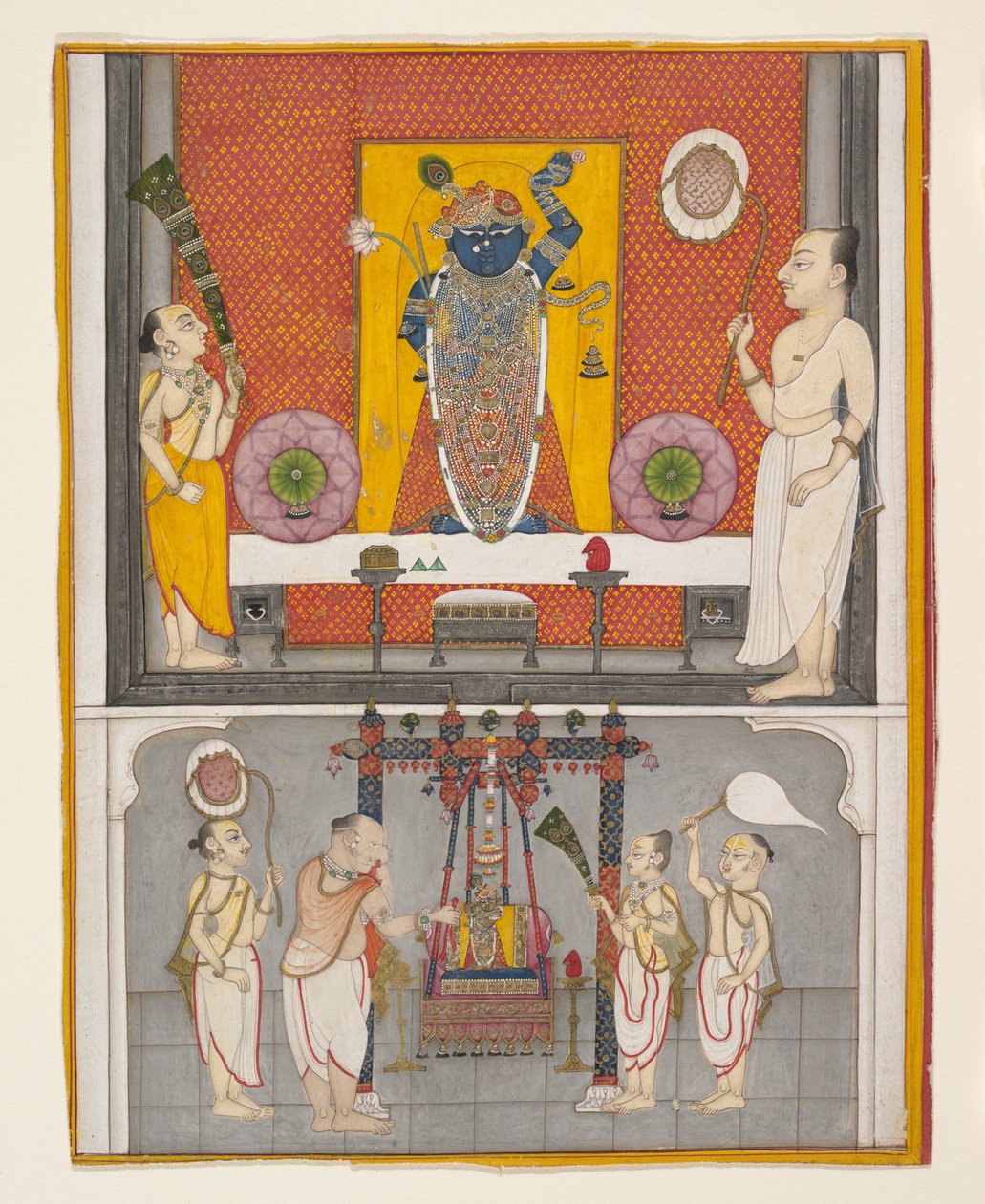 Præster før Shri Nathji, ca. 1820. af Unbekannt
