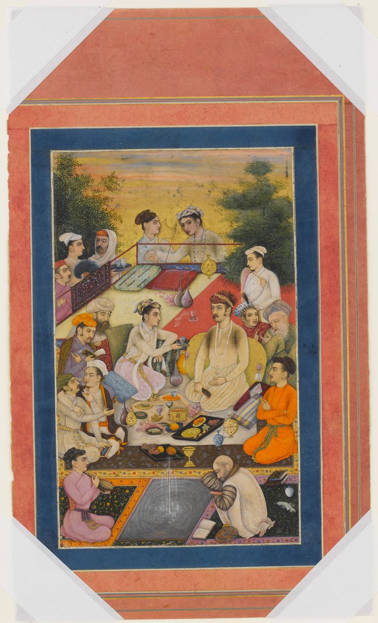 Prince Feasting on a Balcony, Folio fra Davis Album, slutningen af det 17.-begyndelsen af det 18. århundrede. af Unbekannt
