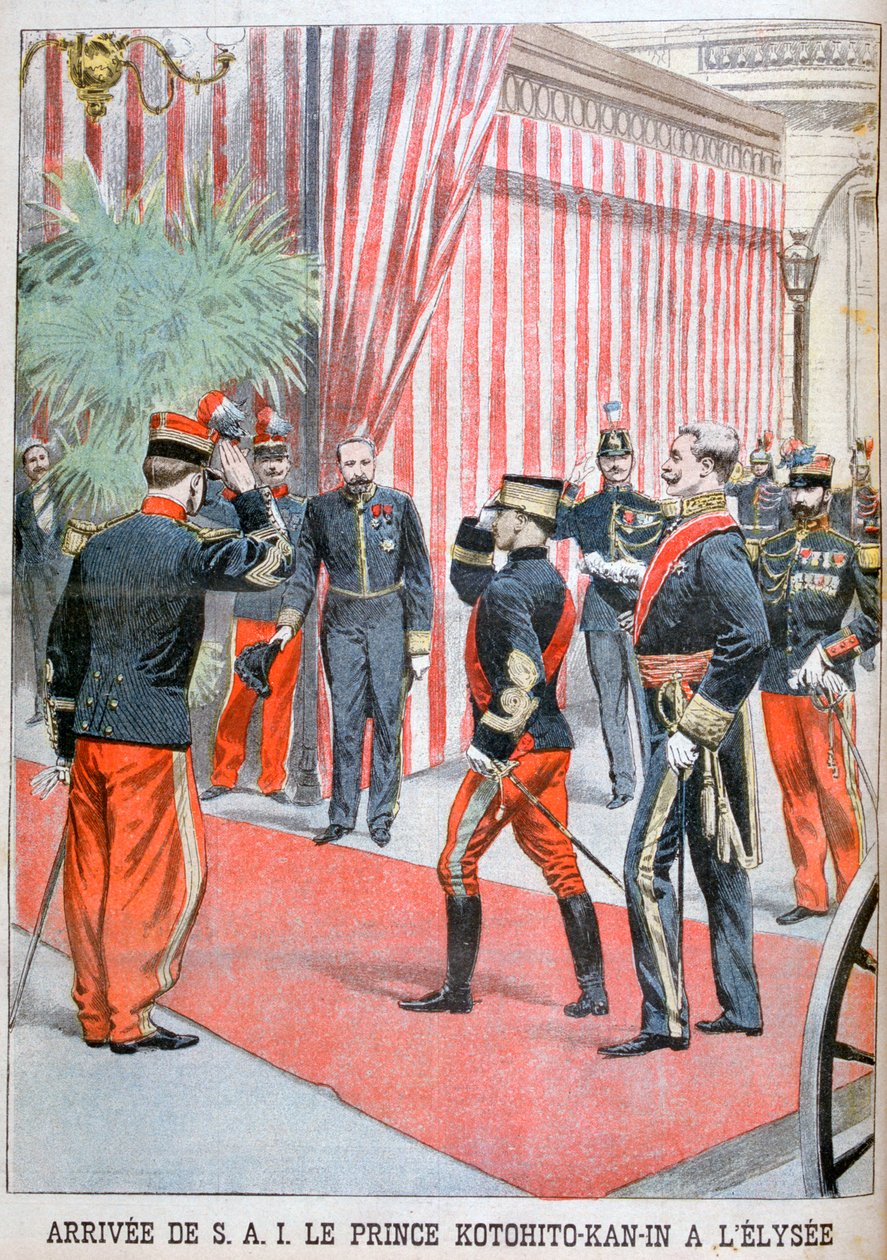 Prins Kotohito Kan ankommer til Élysée-paladset, Paris, 1900 af Unbekannt