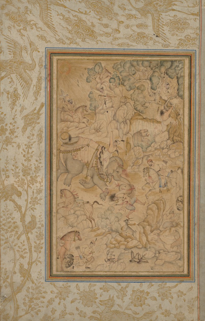Prinser på jagt i et klippelandskab, ca. 1580-85, grænser tilføjet ca. 1700-tallet. af Unbekannt
