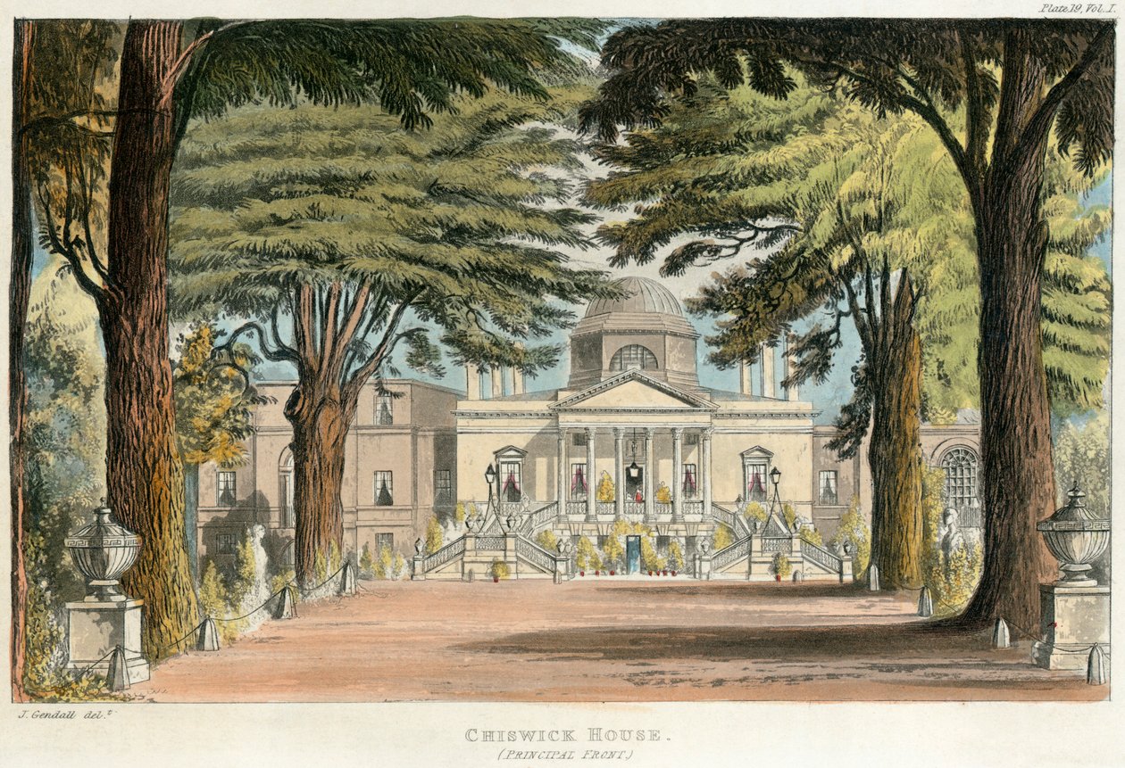 Hovedfronten til Chiswick House, Hounslow, London, 1823 af Unbekannt