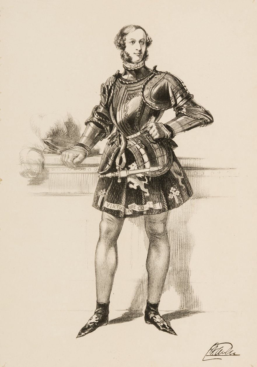 Tryk af William 2. jarl af Craven i kostume båret ved Eglinton Tournament 1839. af Unbekannt