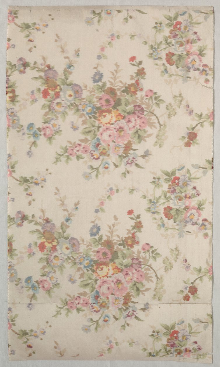 Trykt silke med blomsterdesign, slutningen af 1800-tallet. af Unbekannt