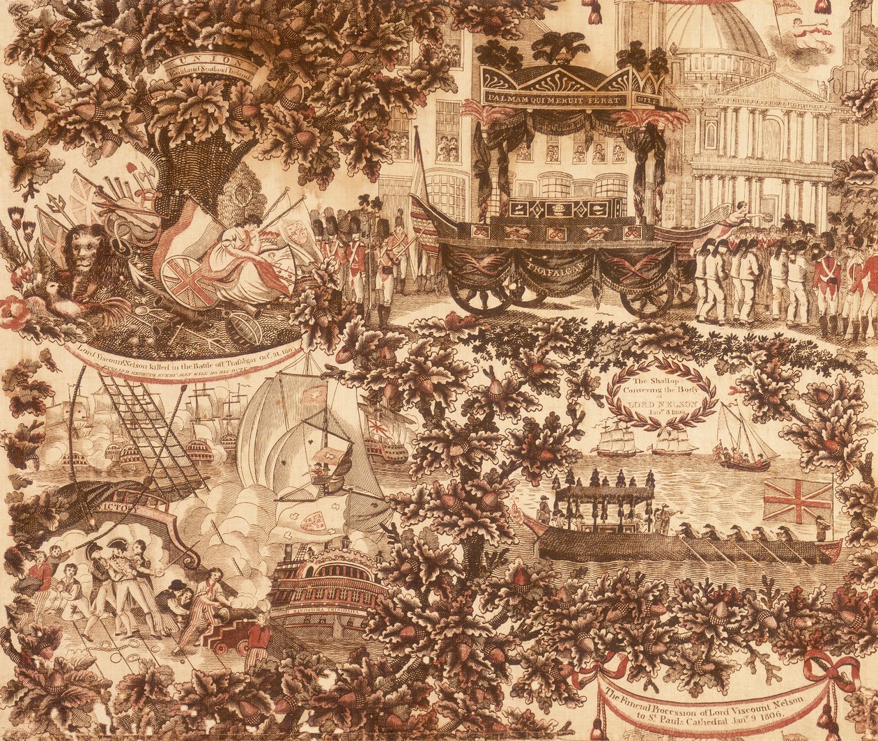Trykt linnedpanel, der forestiller Lord Viscount Nelsons begravelsesoptog, 1806 af Unbekannt