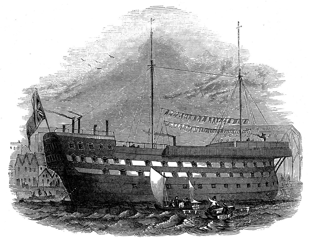Prison hulk Warrior i Woolwich, London, 1848 af Unbekannt