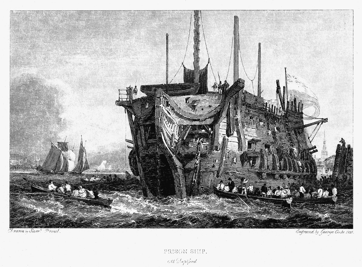 Fængselshulk i Deptford, London, c1826 af Unbekannt
