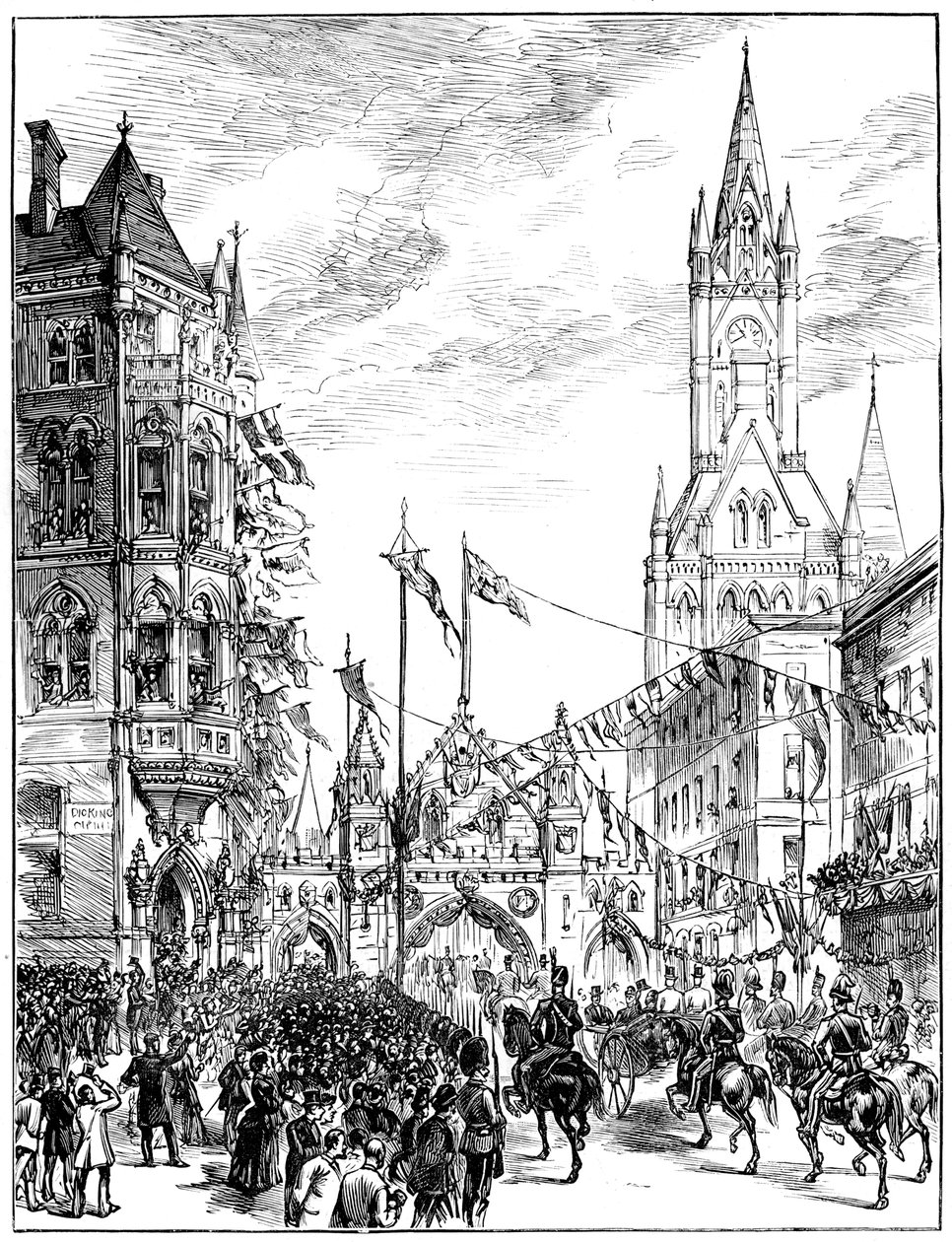 Procession nærmer sig Rådhuset, Manchester, 1887 af Unbekannt