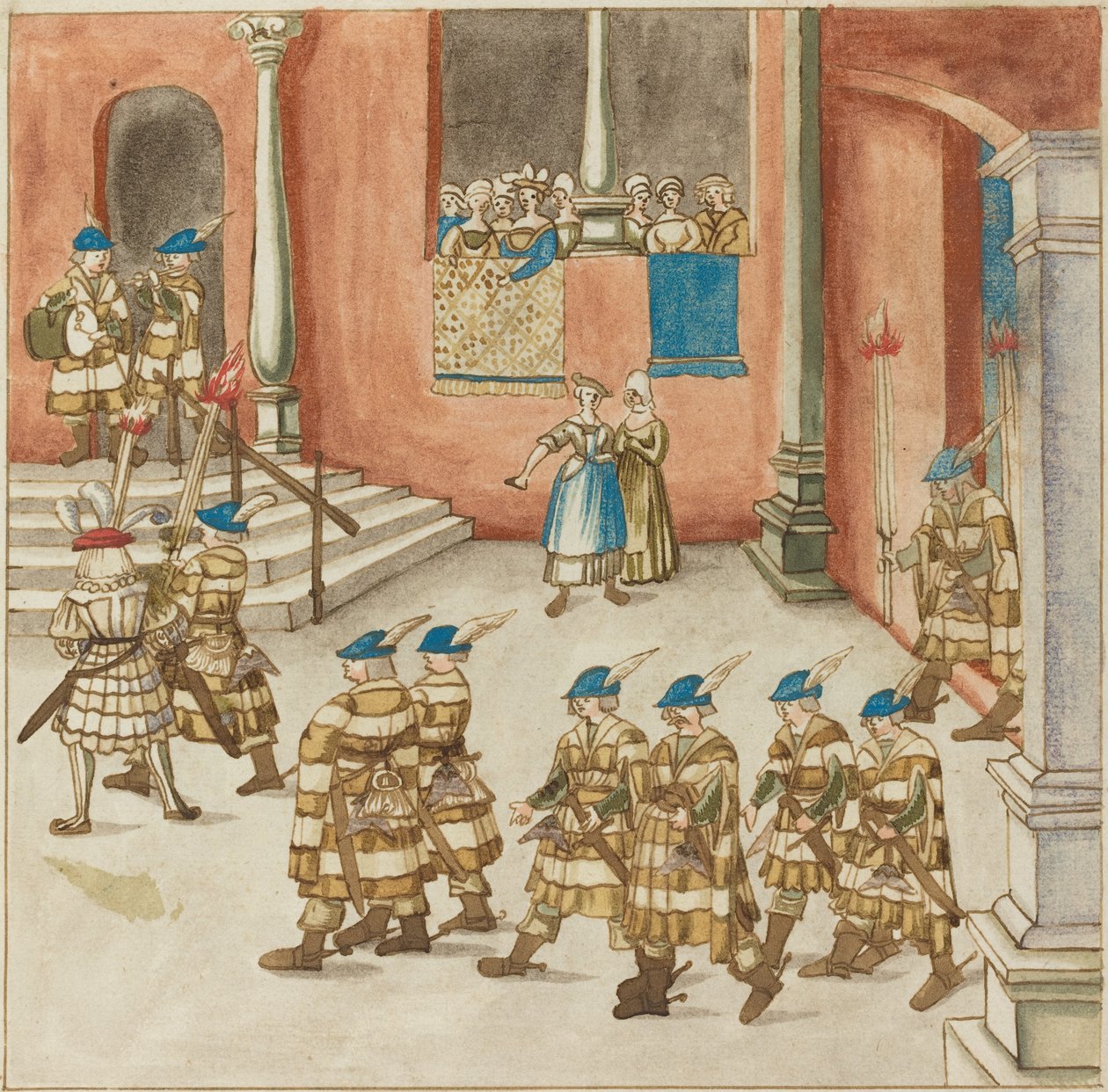 Procession af riddere set af damer på en balkon, ca. 1515. af Unbekannt
