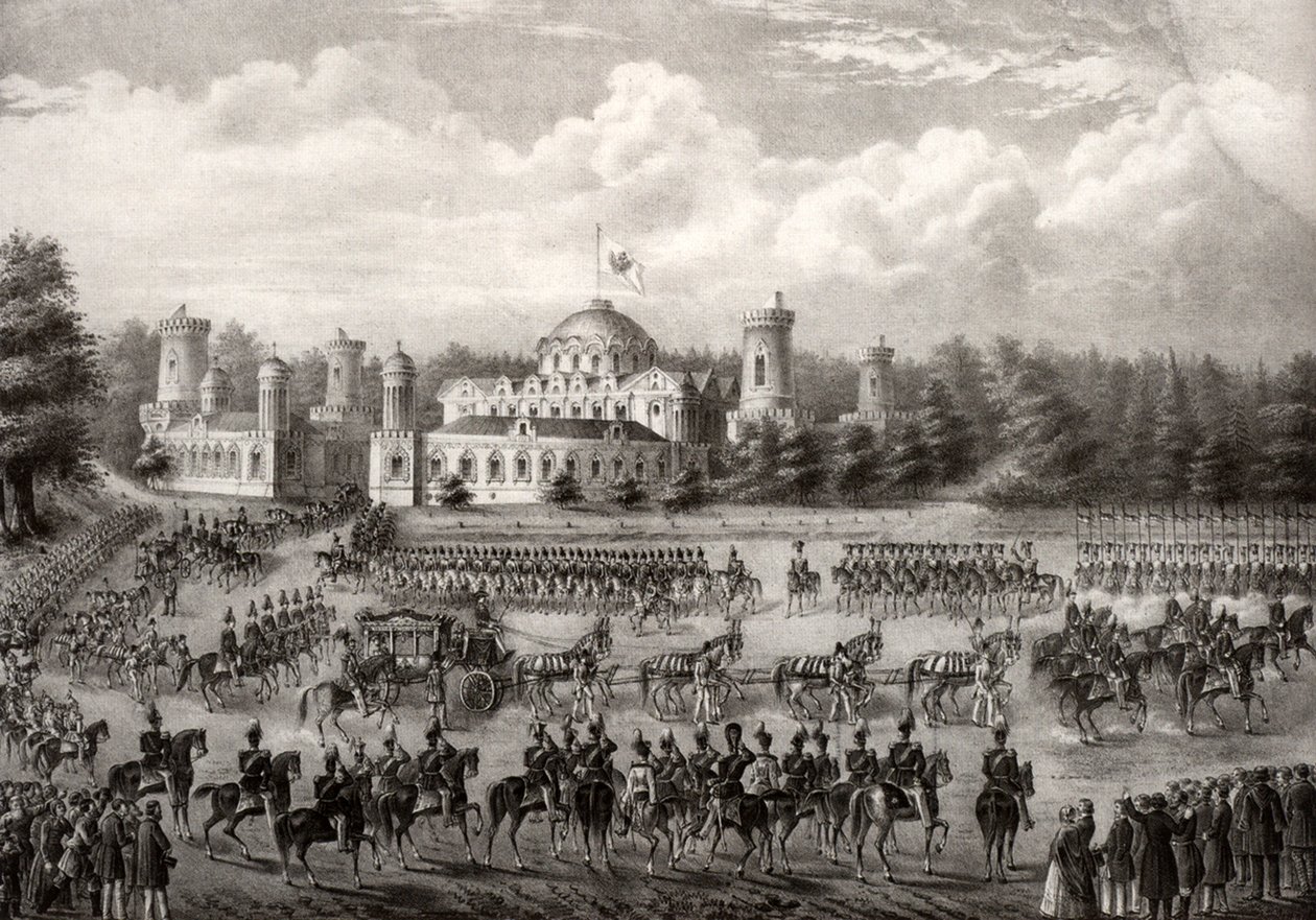 Procession af zar Nicholas I ind i Dormition-katedralen fra Petrovsky-paladset under hans kroning i 1825, 1826 af Unbekannt