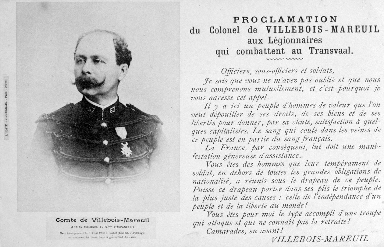 Proklamation af oberst Villebois-Mareuil, c1900 af Unbekannt