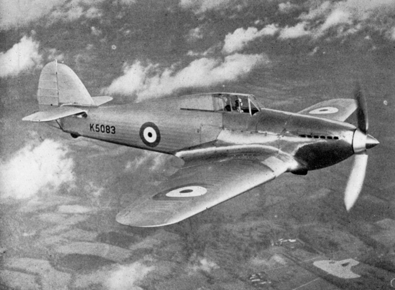 Prototype Hawker Hurricane bliver prøvefløjet af flyløjtnant PWS Bulman, c1935 1941 af Unbekannt