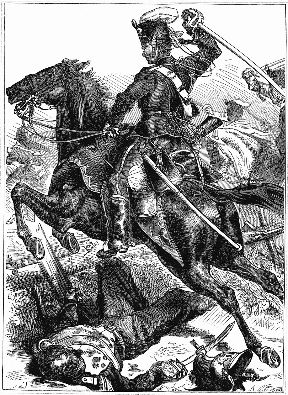 Preussisk husar angreb med trukket sværd, fransk-preussisk krig 1870-1871 af Unbekannt